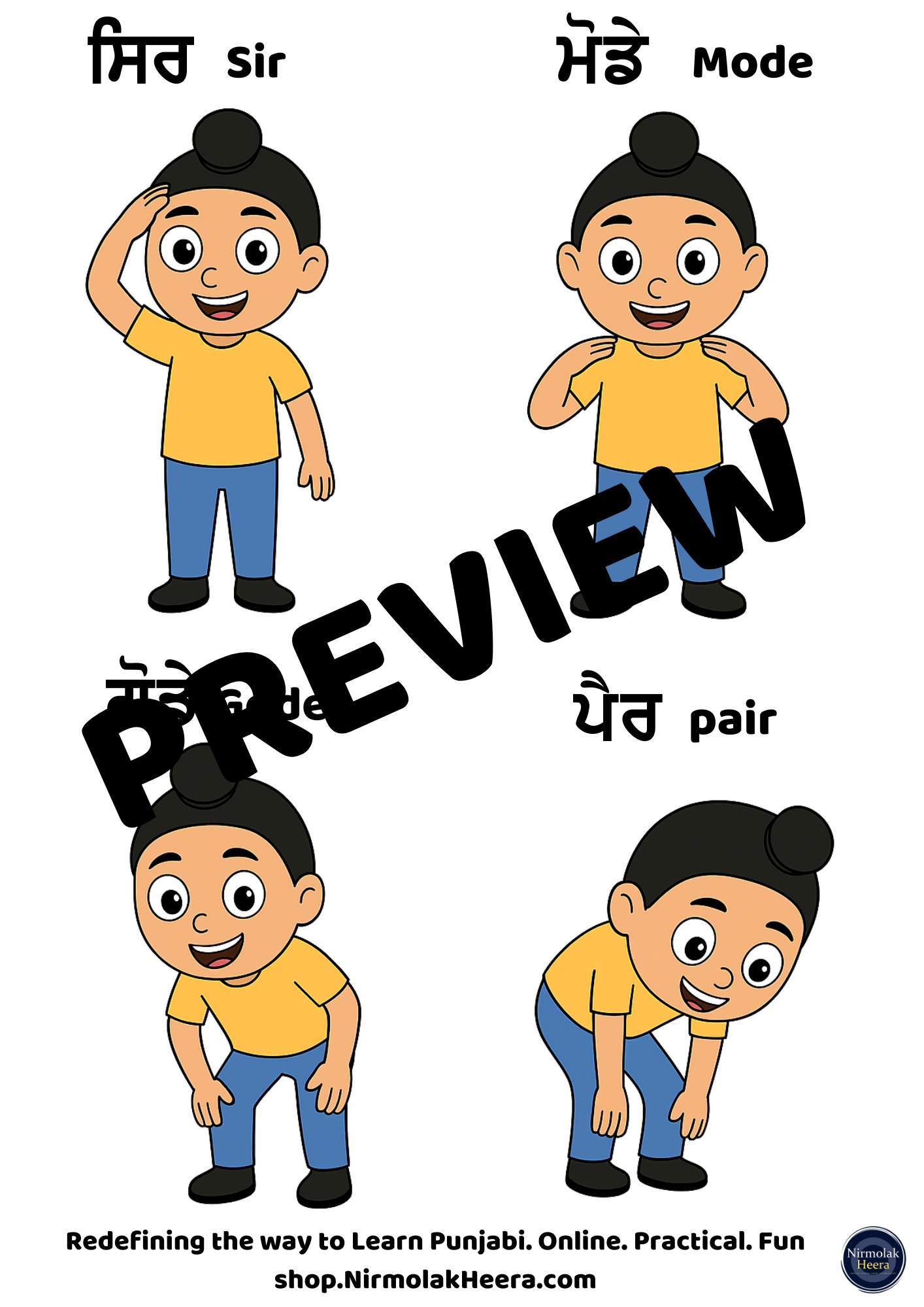 Punjabi Body Parts Poster – Head, Shoulders, Knees, Toes