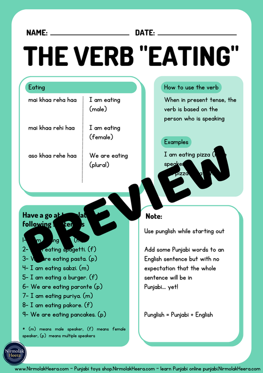 Present Tense EATING – Punjabi Verb Practice